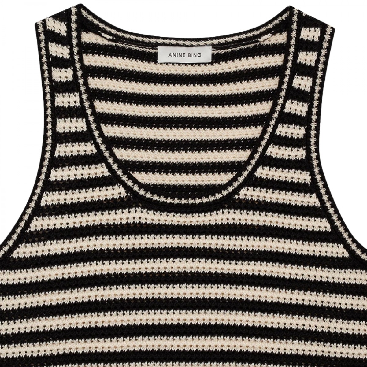 anine bing aeie dress - black and ivory stripe - hals
