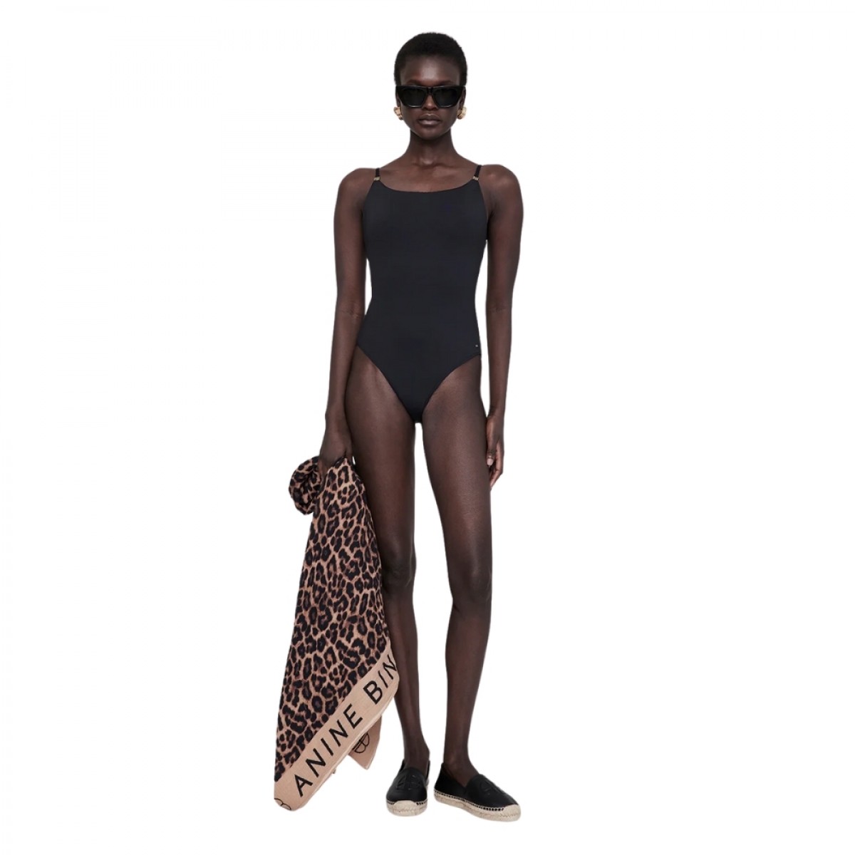 anine bing vesta one piece - black - model front
