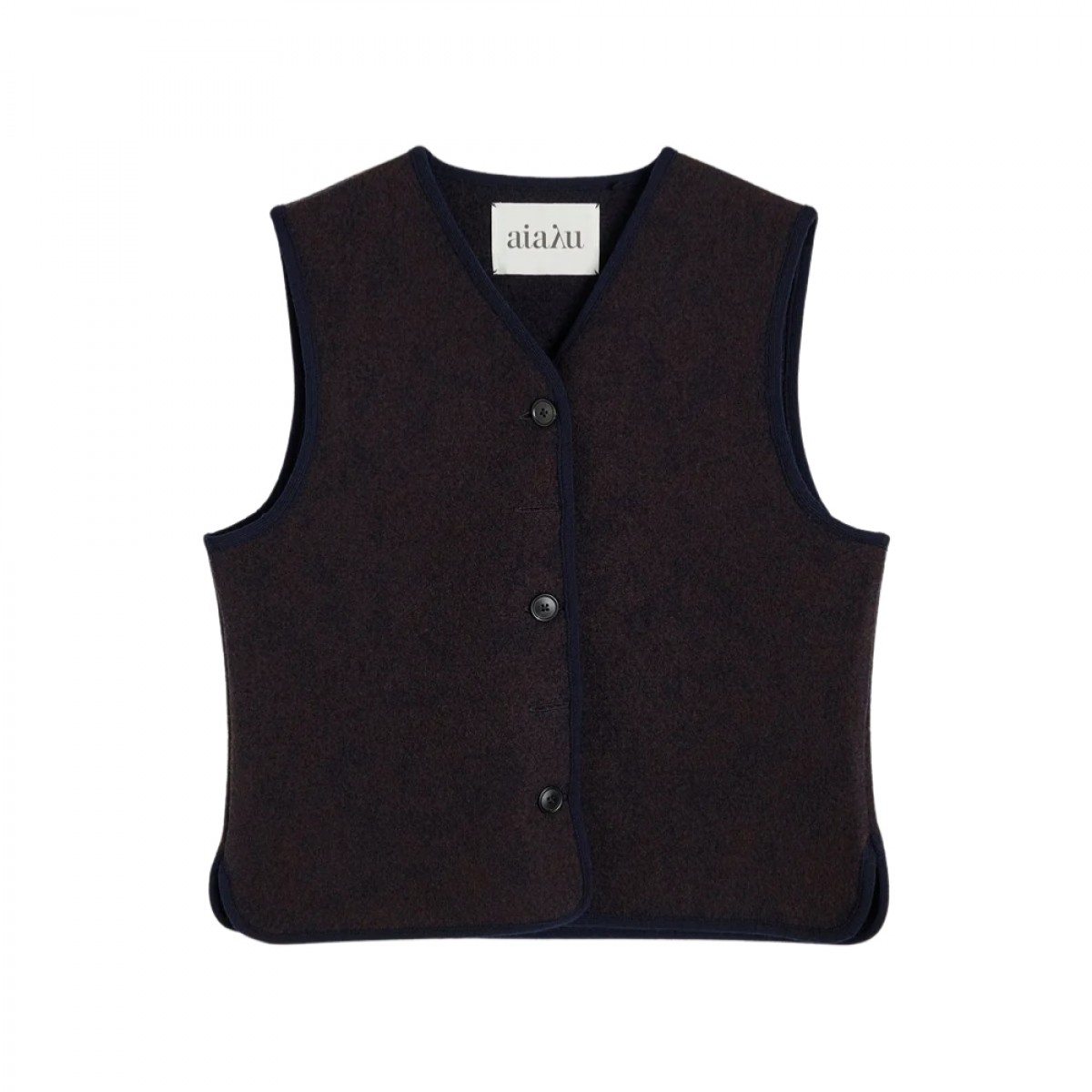 aiayu hilda vest pure merino wool - navy melange - front