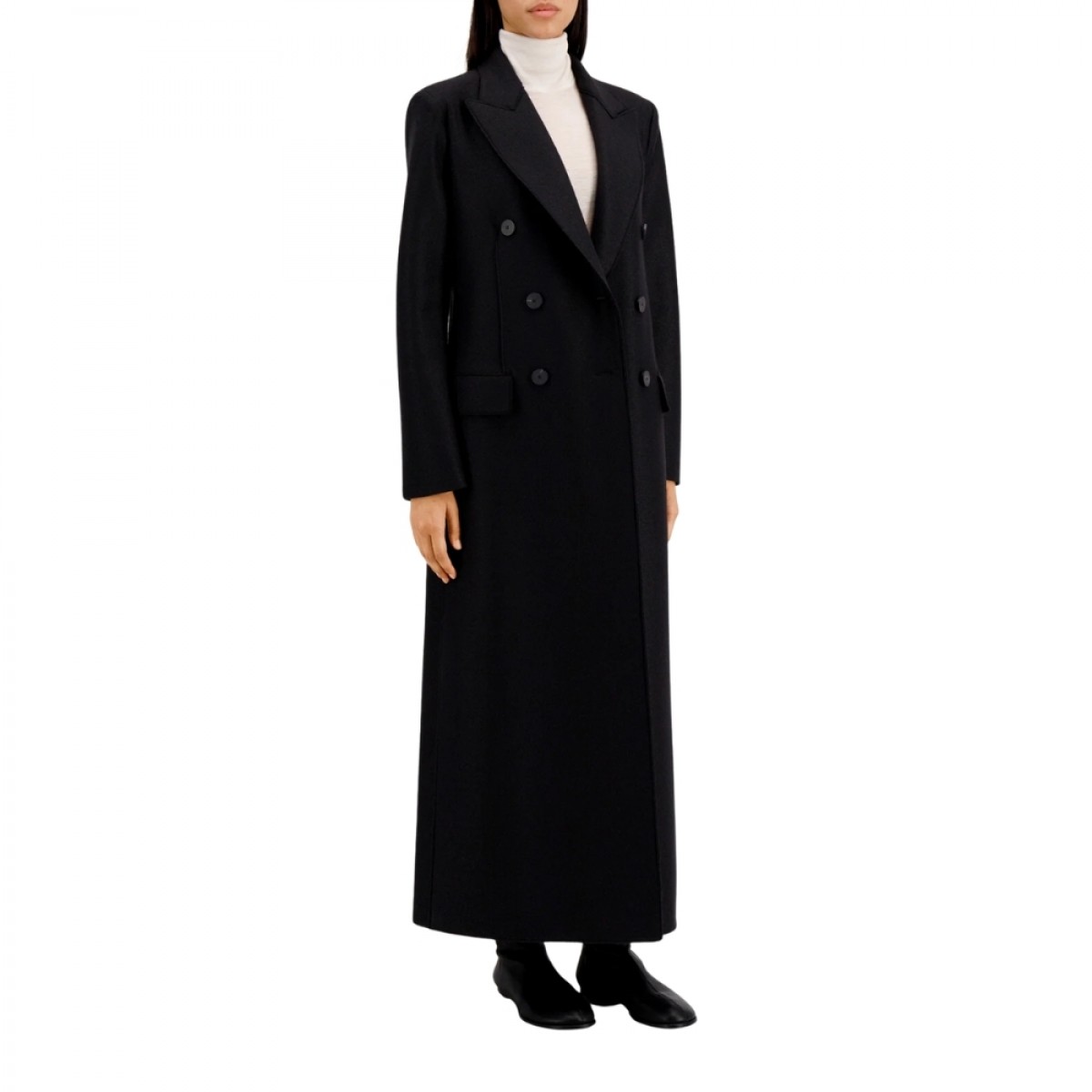 women long double breasted tailored coat pressed wool - black - fra siden 