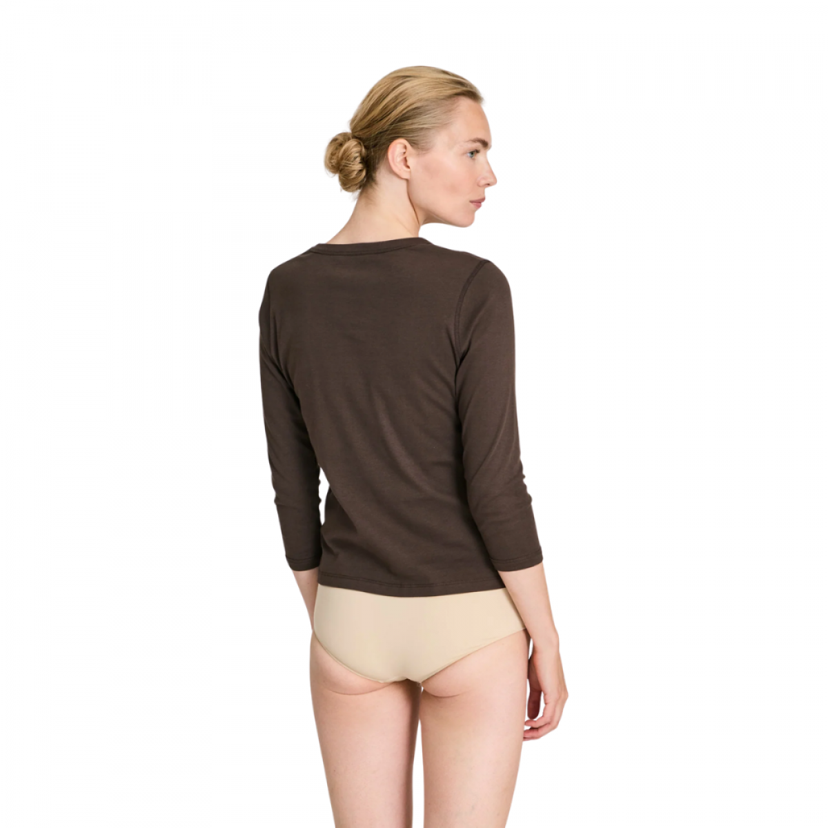 sascha 3/4 sleeve cotton top - mulch - ryg