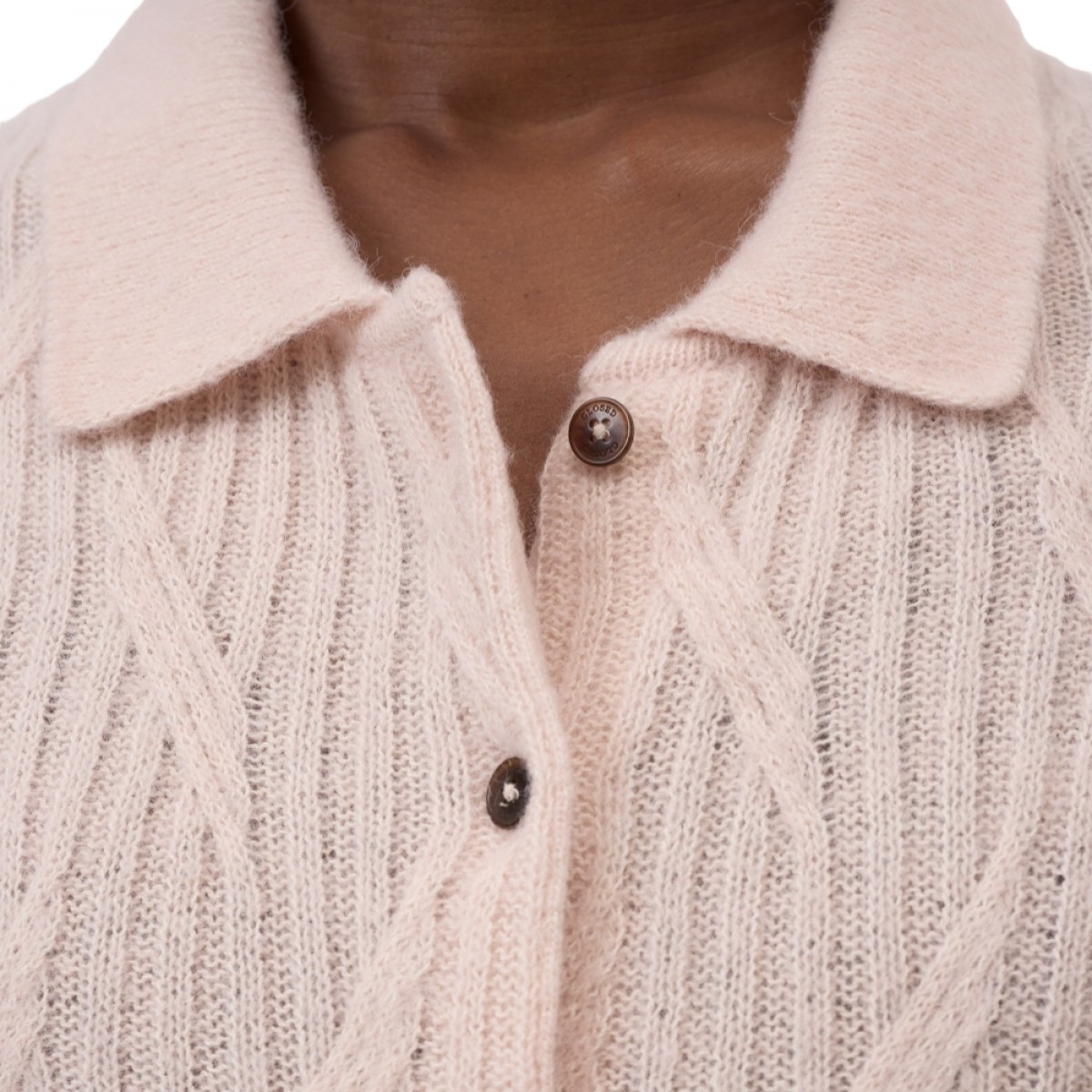 closed cardigan with collar - pale pink - knapper