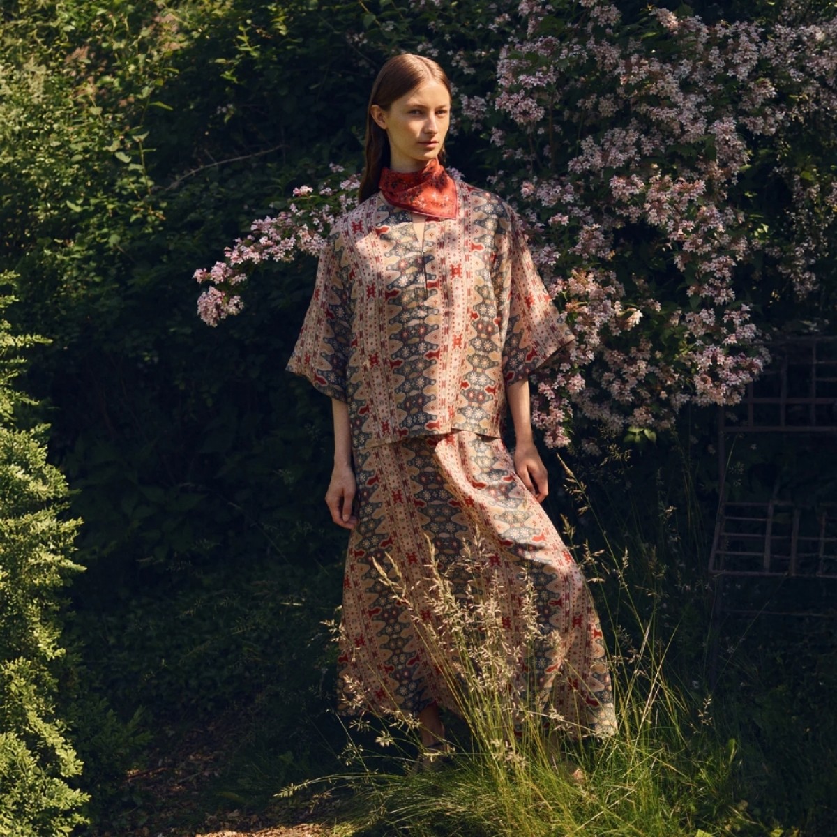 caroline silk skirt turquoise - green - look