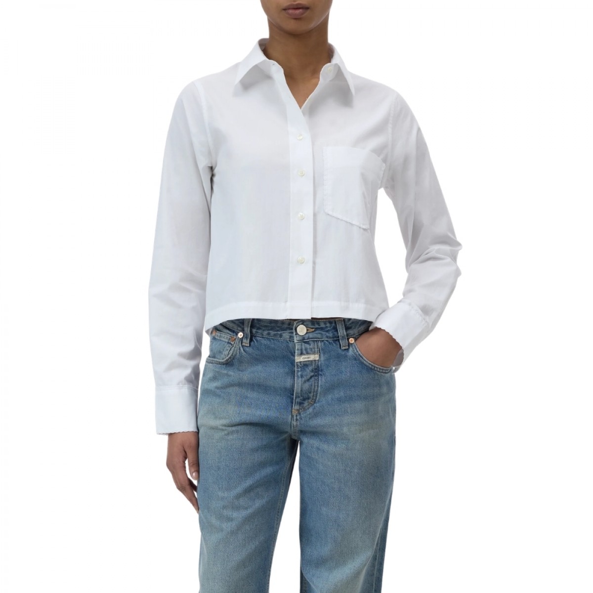 closed lace detail shirt - white - front