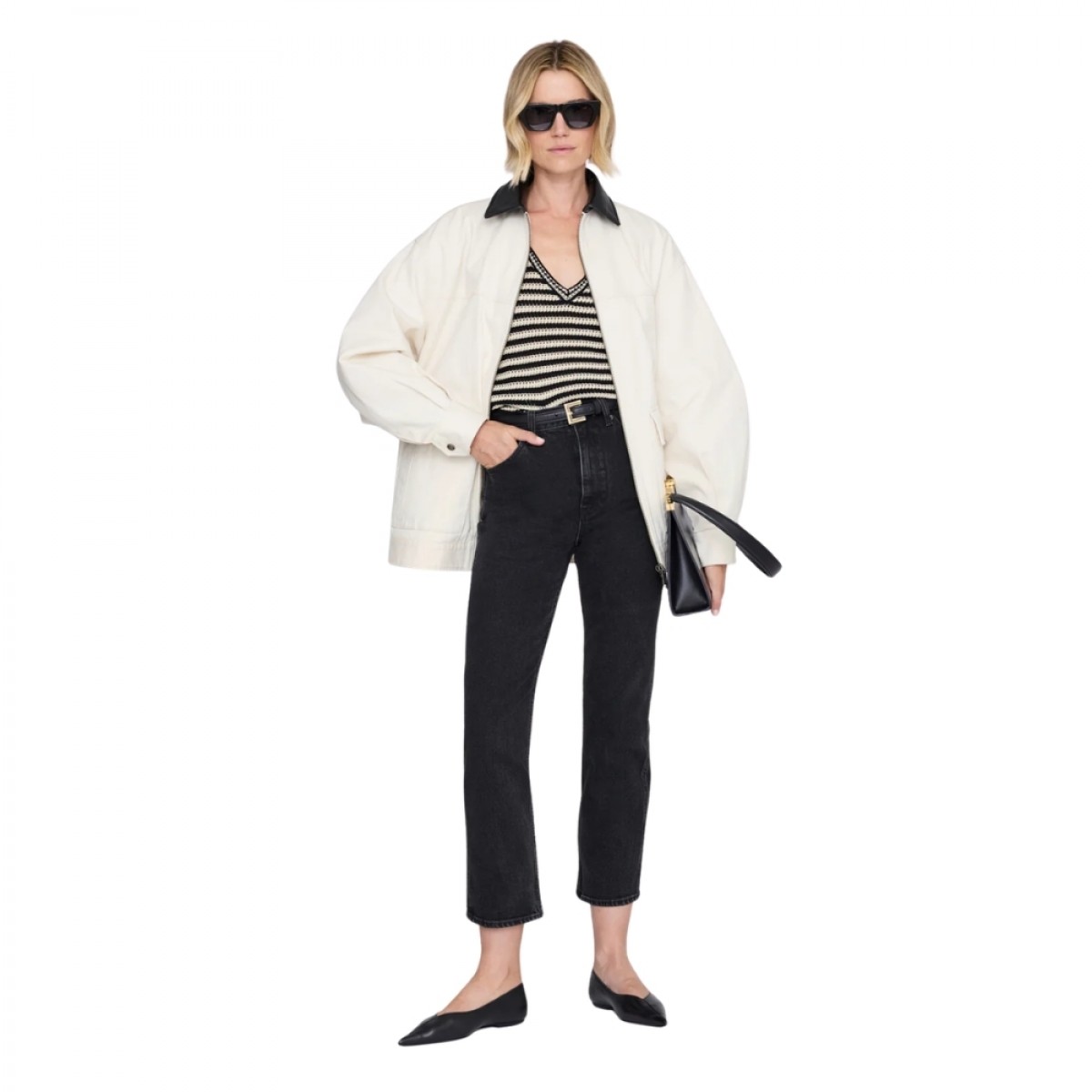 anine bing lowen sweater - black and ivory - look