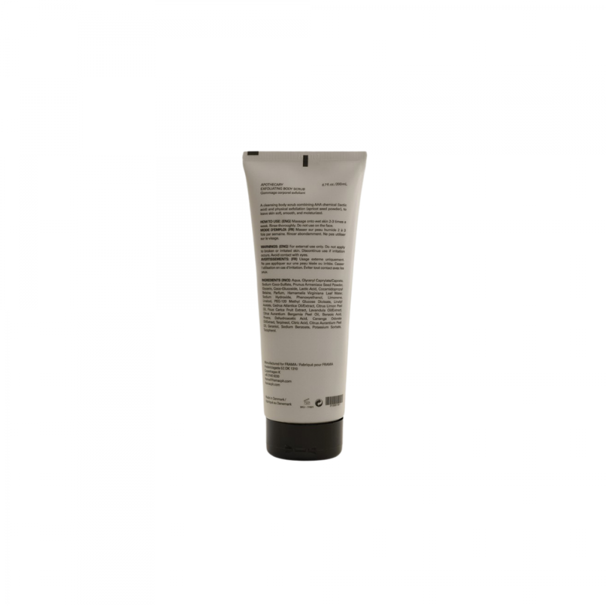 frama body scrub apothecary - siden - bagside