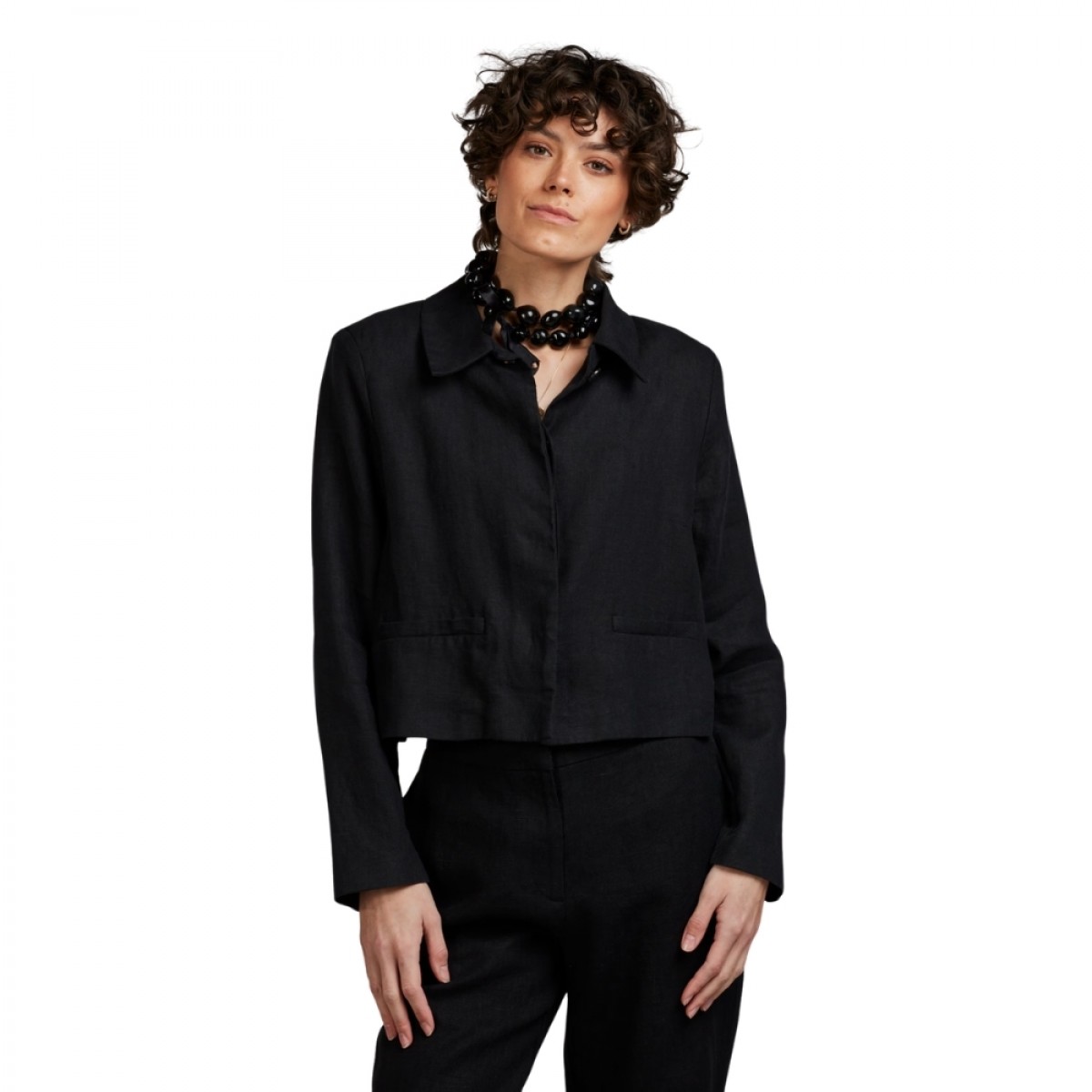 leia jacket linen - black