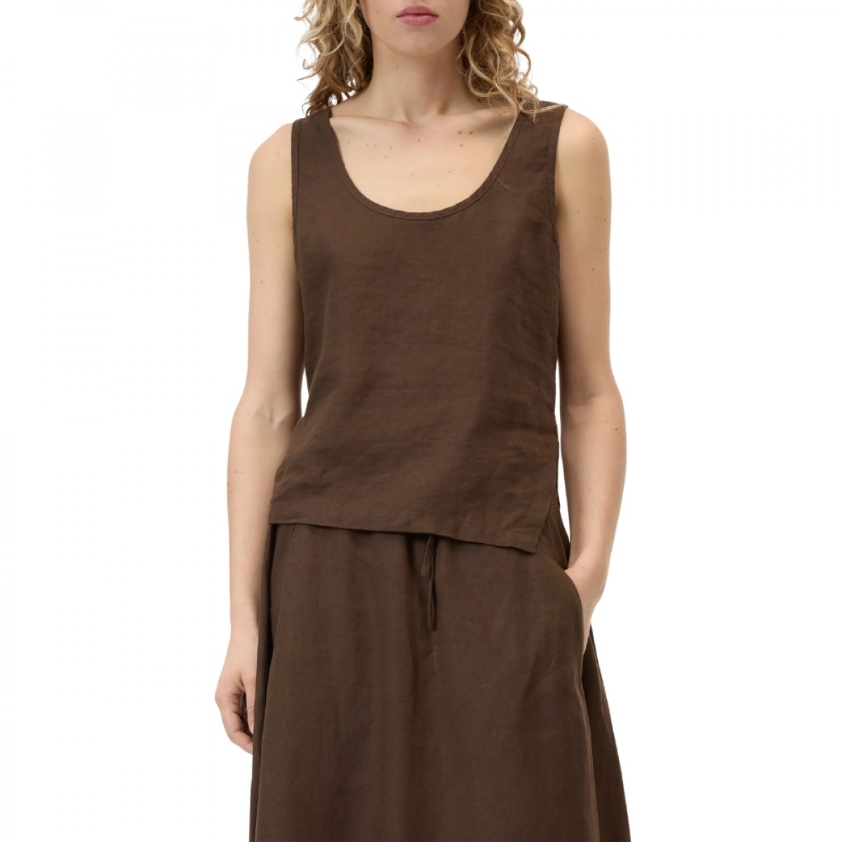 closed tank top linen - maple brown