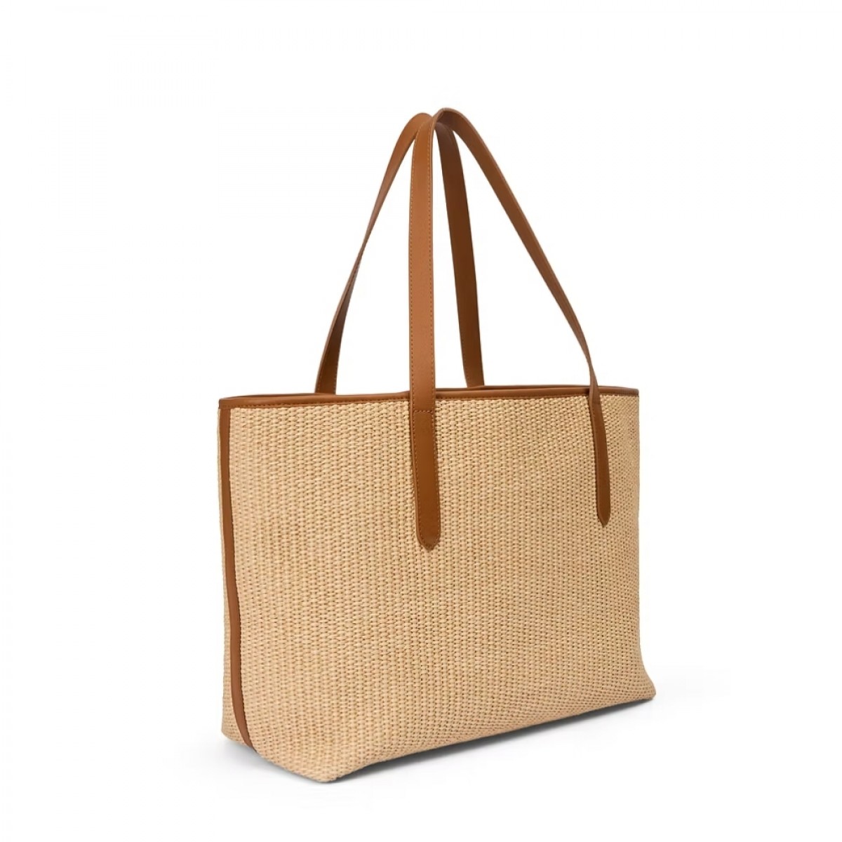 karin large tote bag natural raffia - cognac - strop