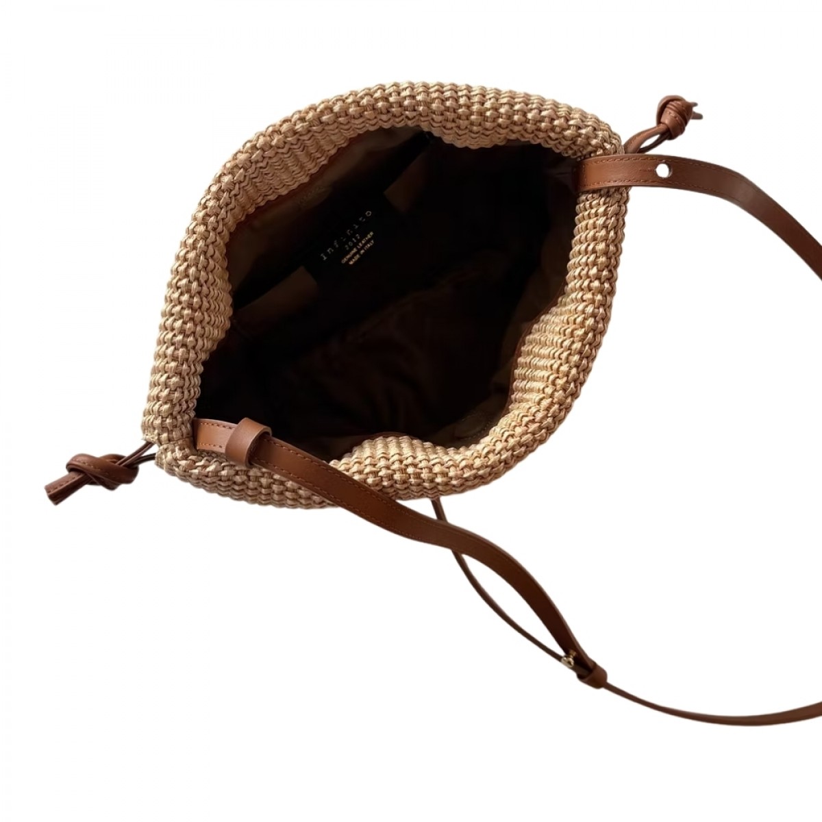 eva bag medium raffia natural - cognac - top