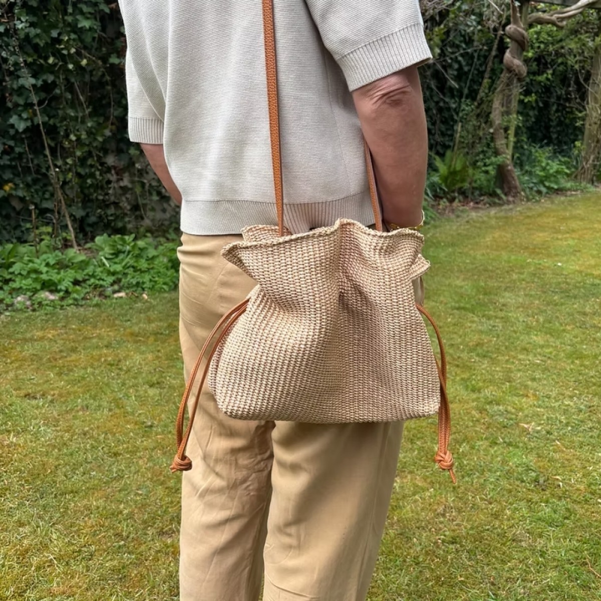 camilla bag large natural raffia - cognac - look modelm