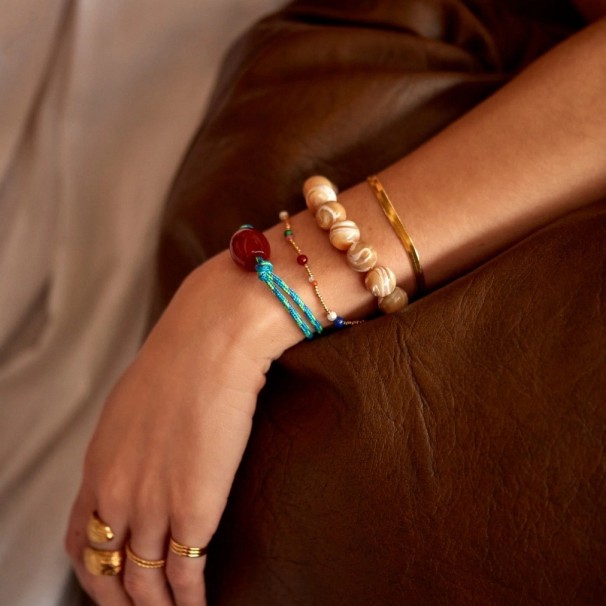 anni lu jetset gems bracelet - cream - look 1