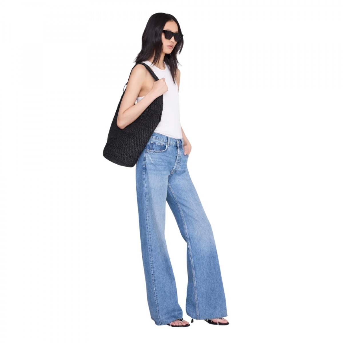 anine bing leah plain hobo raffia - black - look
