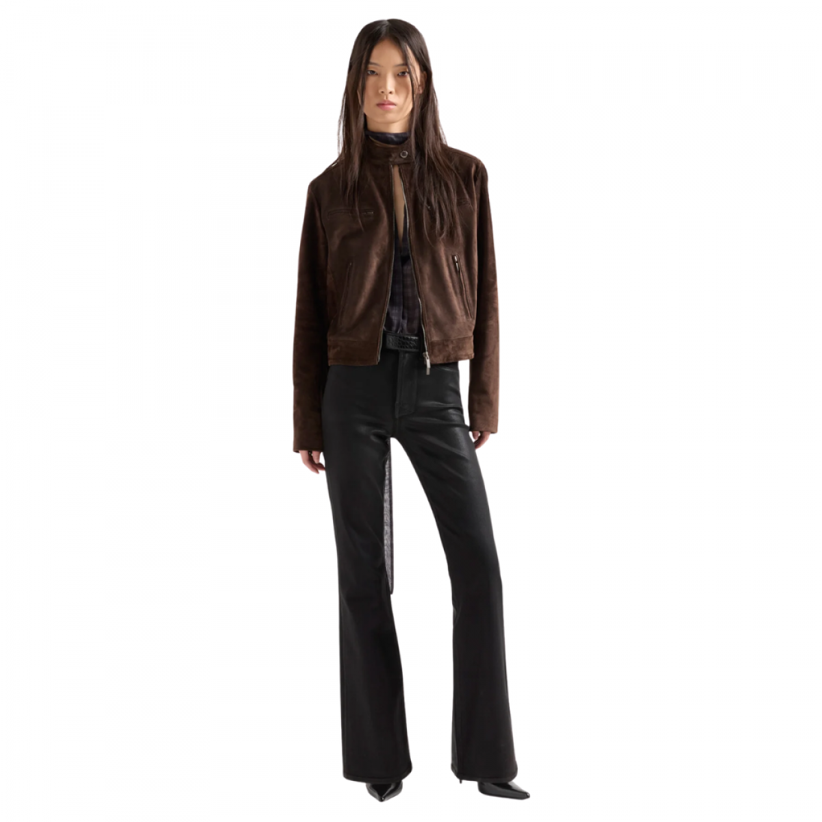 the leggy bootcut coated - black - model front