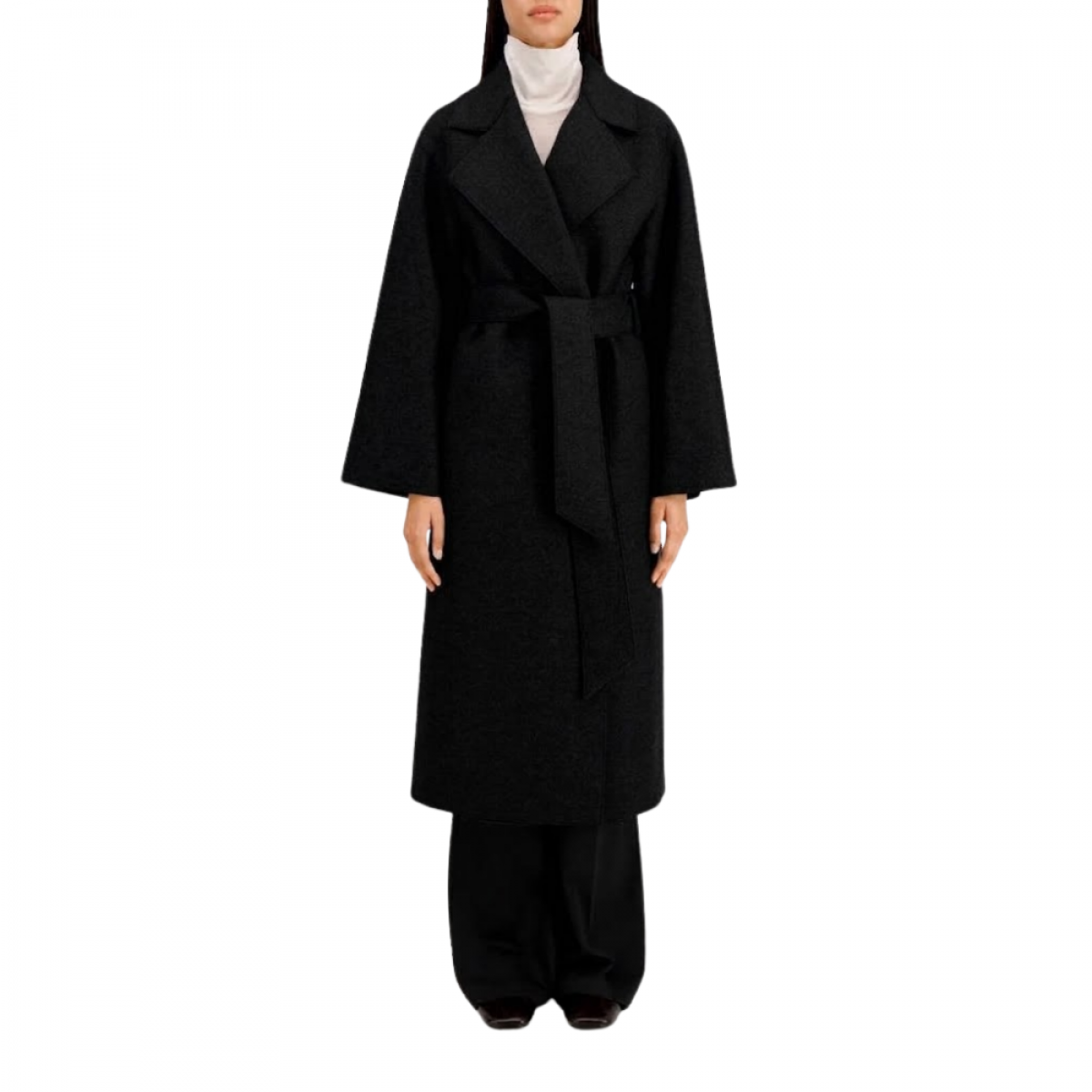 women belted clutch coat pressed wool - black