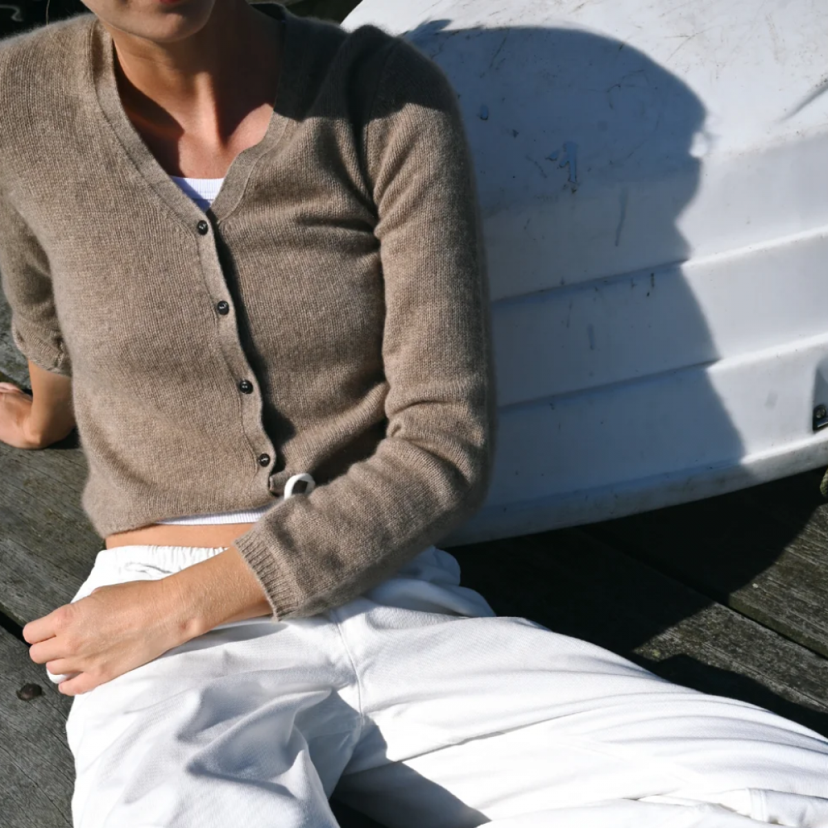 women's 90's v cardigan - toast - look