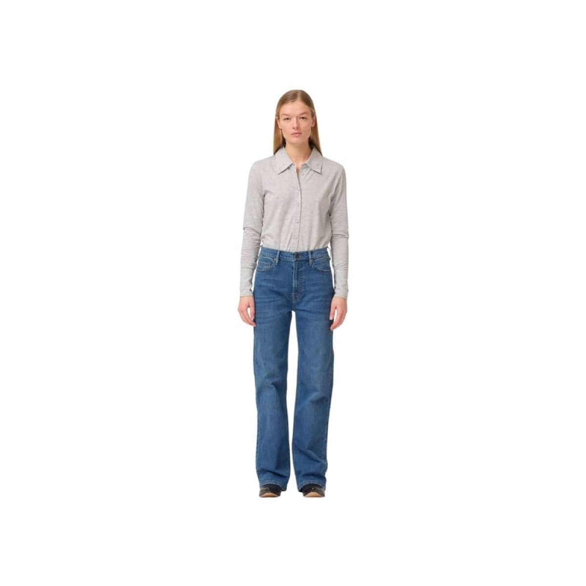 brown straight jeans - prato - denim blue - model front