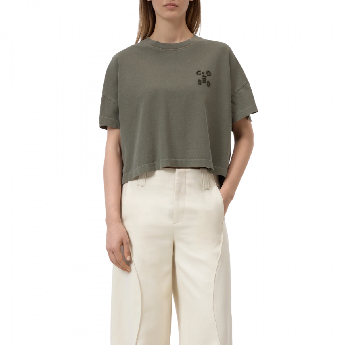 closed cropped t-shirt - cypress green 