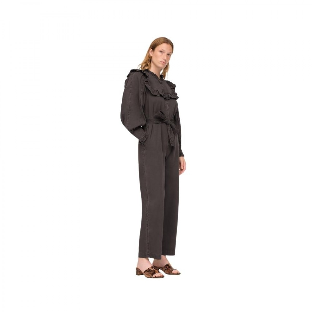 stan sandwashed zip jumpsuit - graphite model front