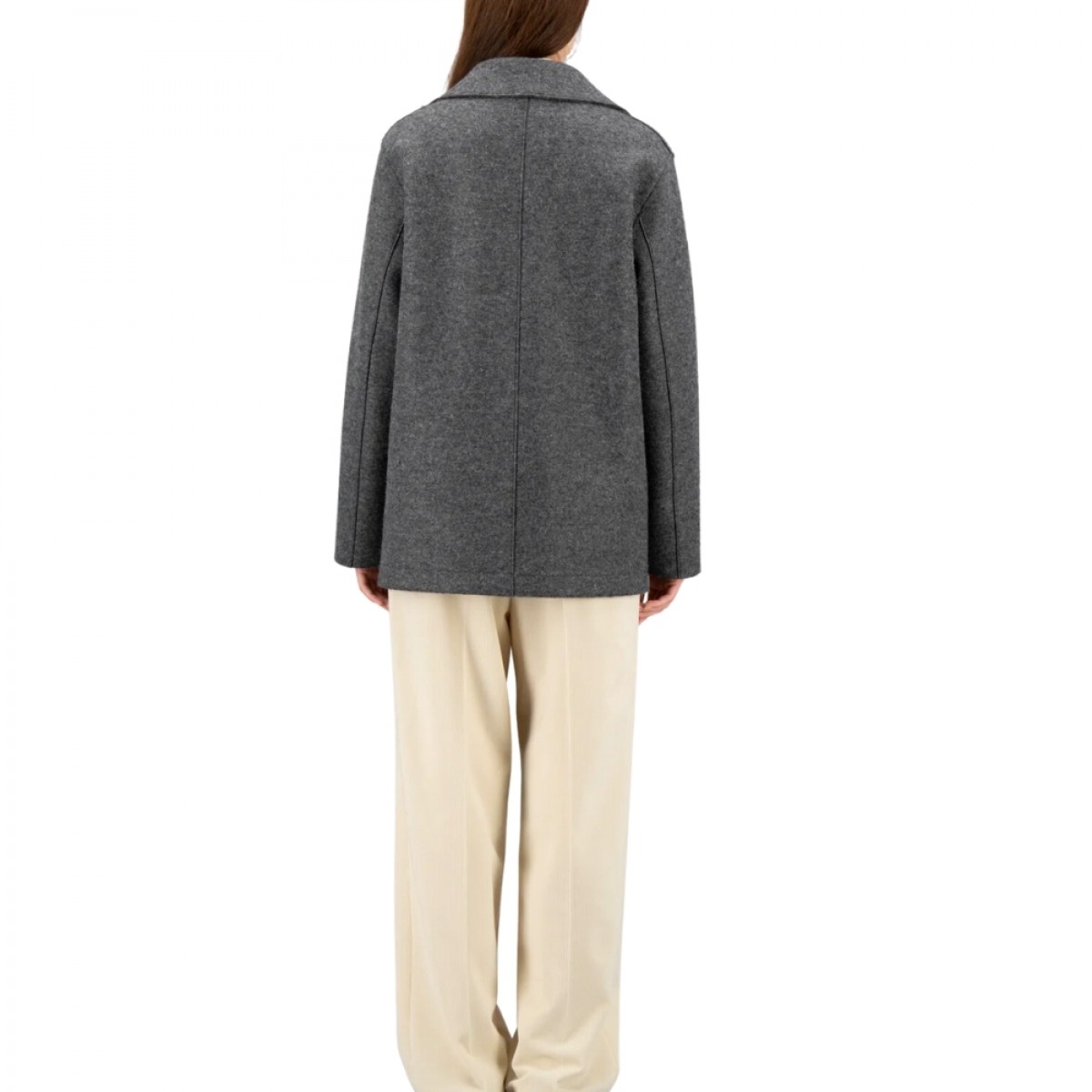 long peacoat pressed wool jacket - middle grey - model ryg