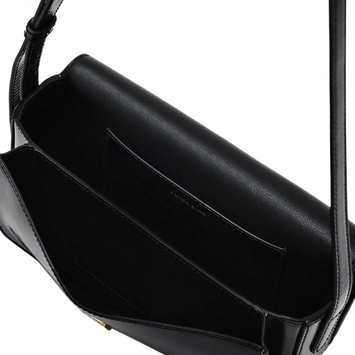 anine bing elly crossbody bag - hight shine black - top