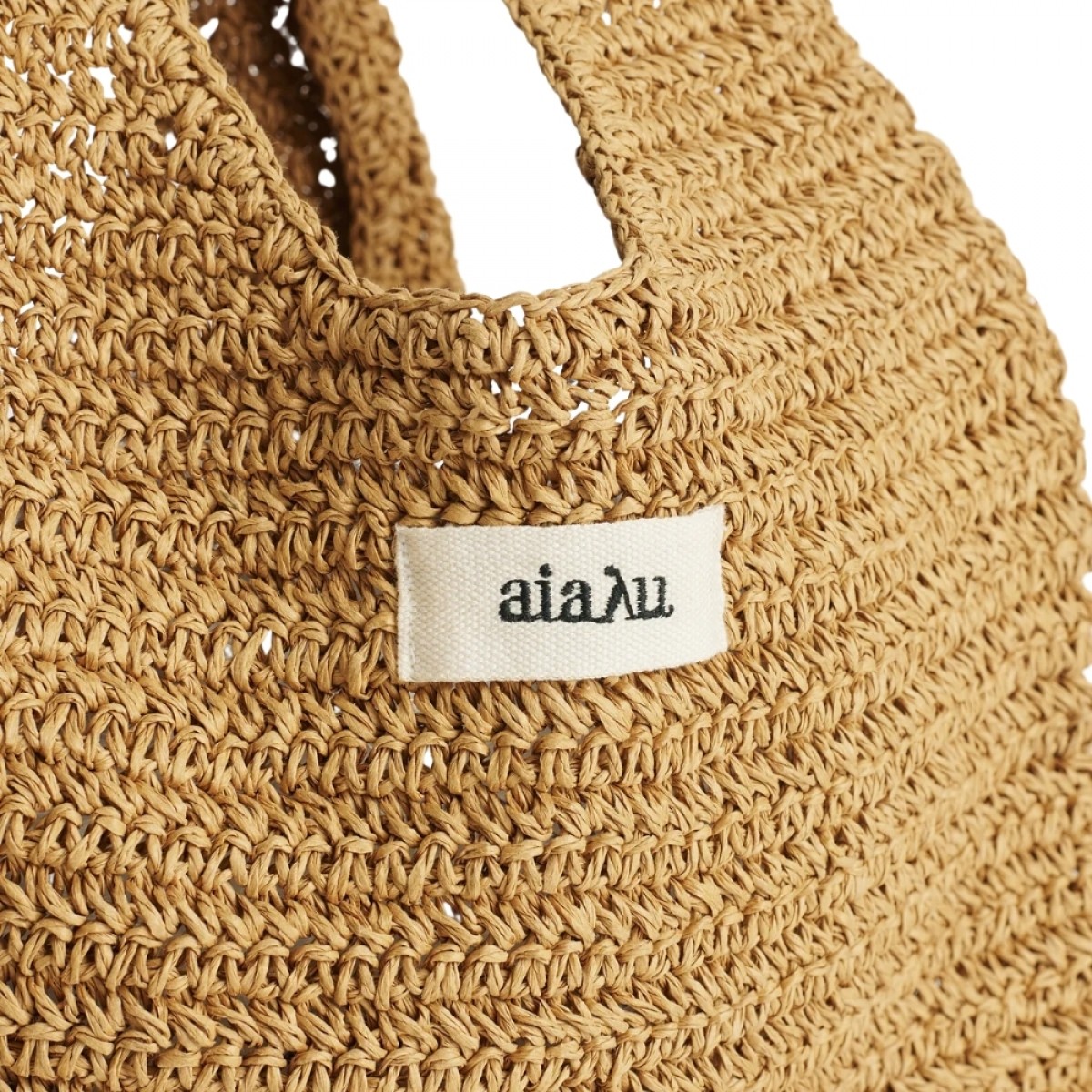 sophia straw bag small - pure natural - logo 
