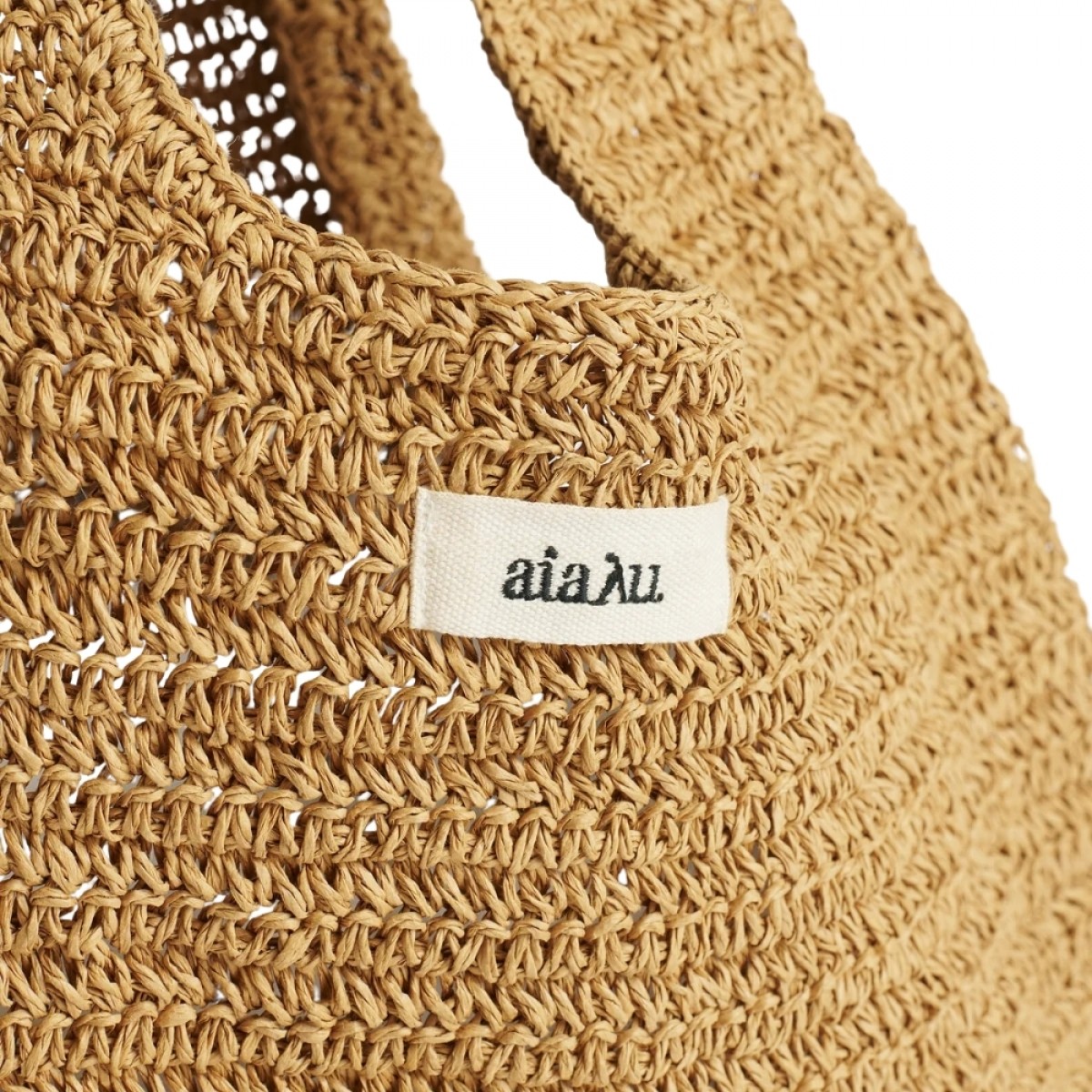 sophia straw bag medium - pure natural - logo