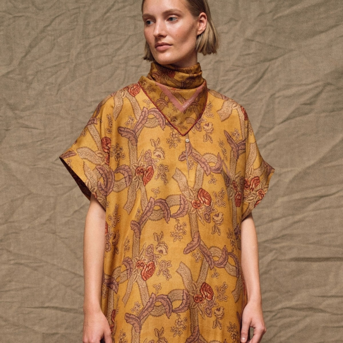 clara silk dress - yellow - model front 