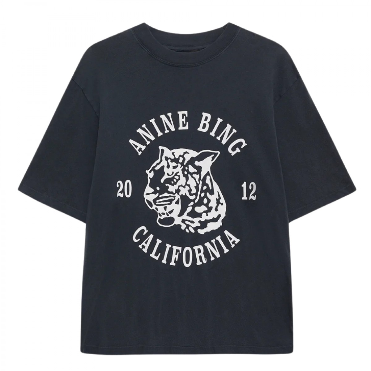 anine bing ave tee collegiate lepard - washed charcoal - front