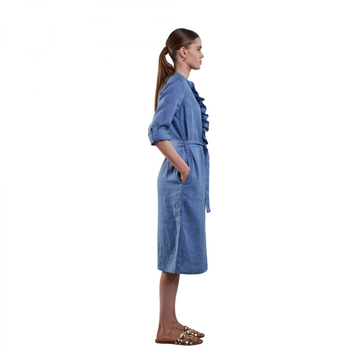 hillary linen dress - blue - model fra siden 