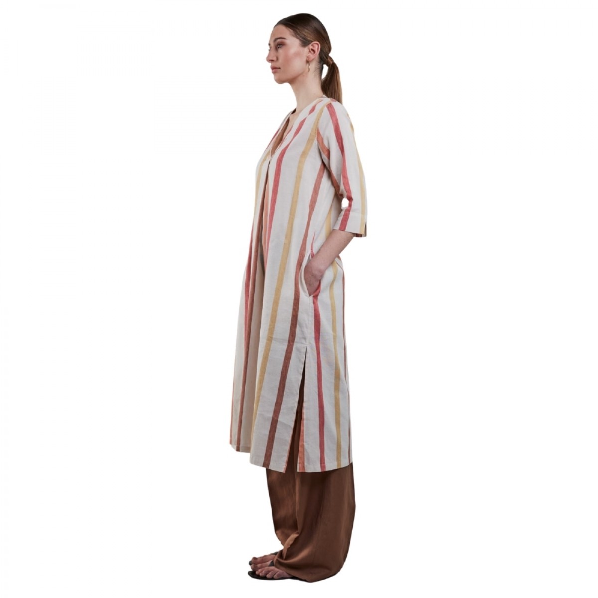 julia dress - light brown stripe - fra siden 