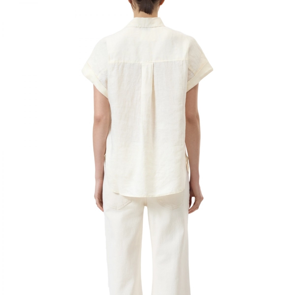 closed sleeveless linen shirt - ivory - ryg