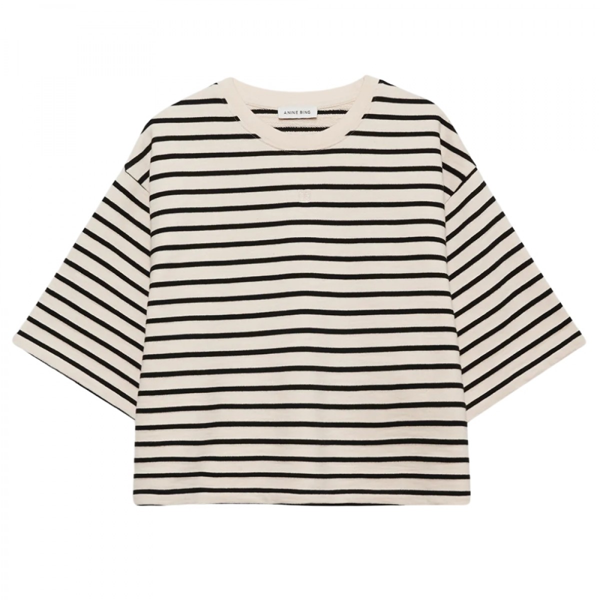 anine bing myers cropped tee - black stripe french terry - front
