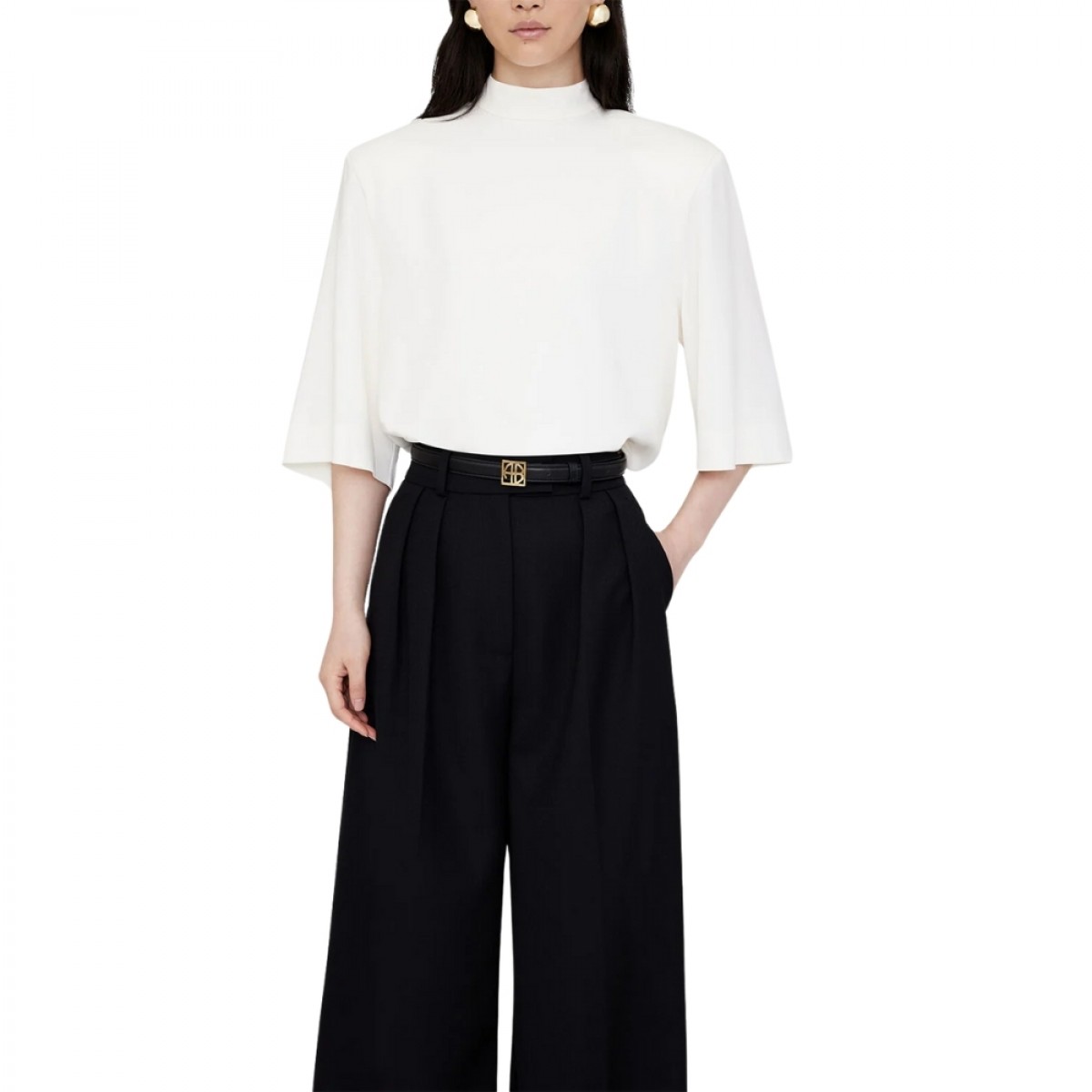 anine bing monogram belt - black - model look
