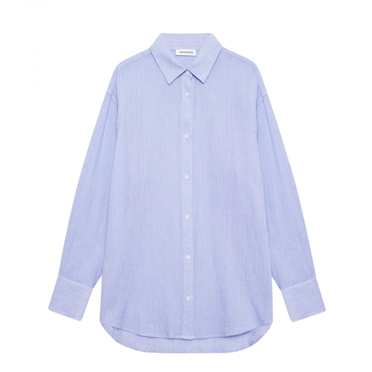anine bing plaza shirt - blue and white mini stripe - front