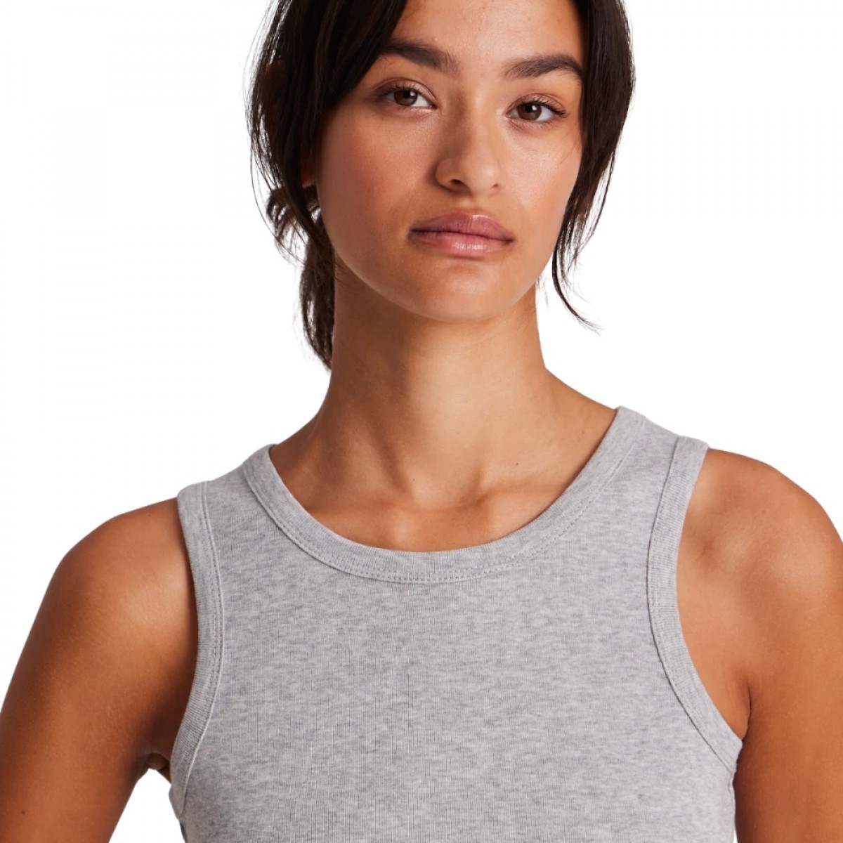 alberte cotton rib top - light grey melange - strop