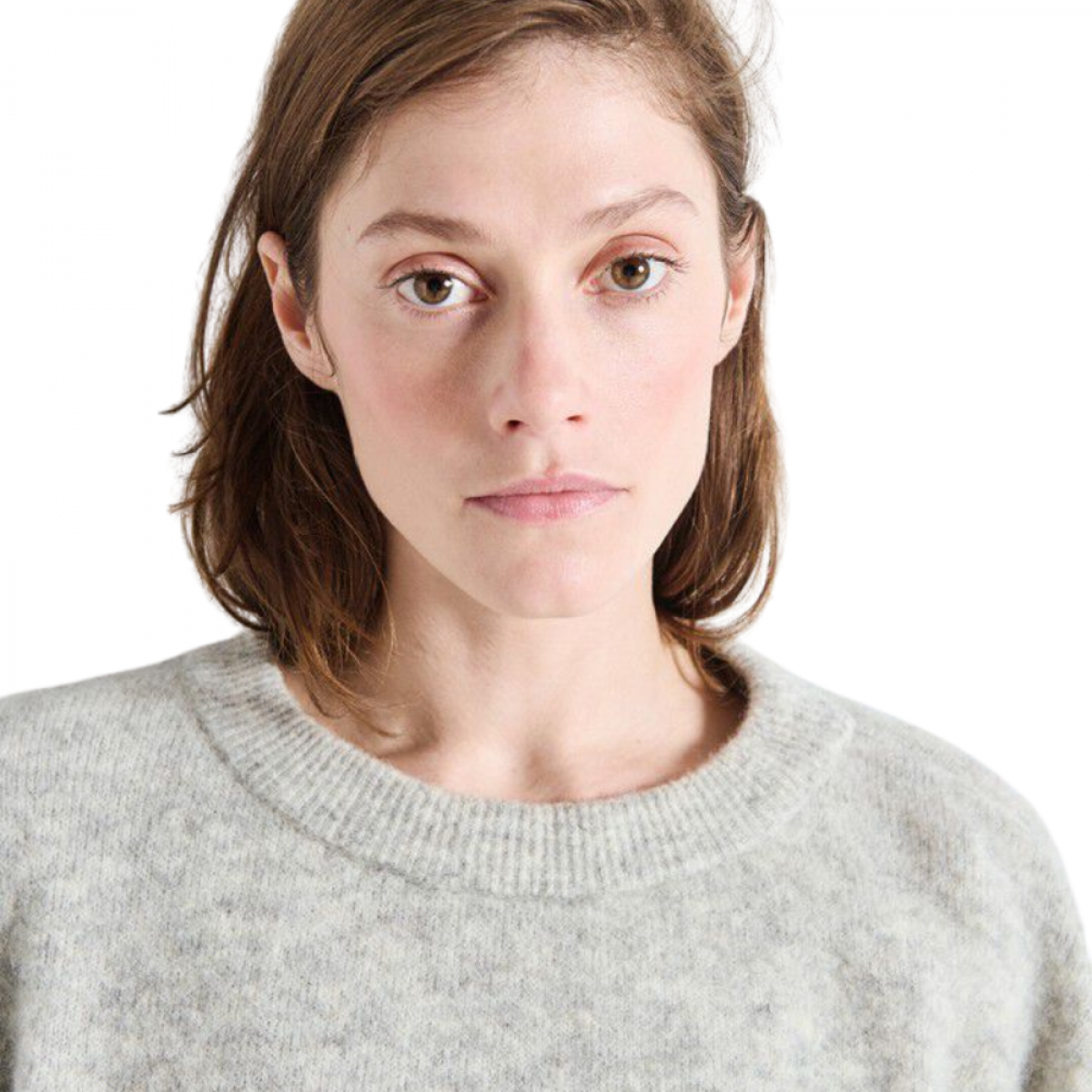 women's jumper vitow - light grey melange - hals 