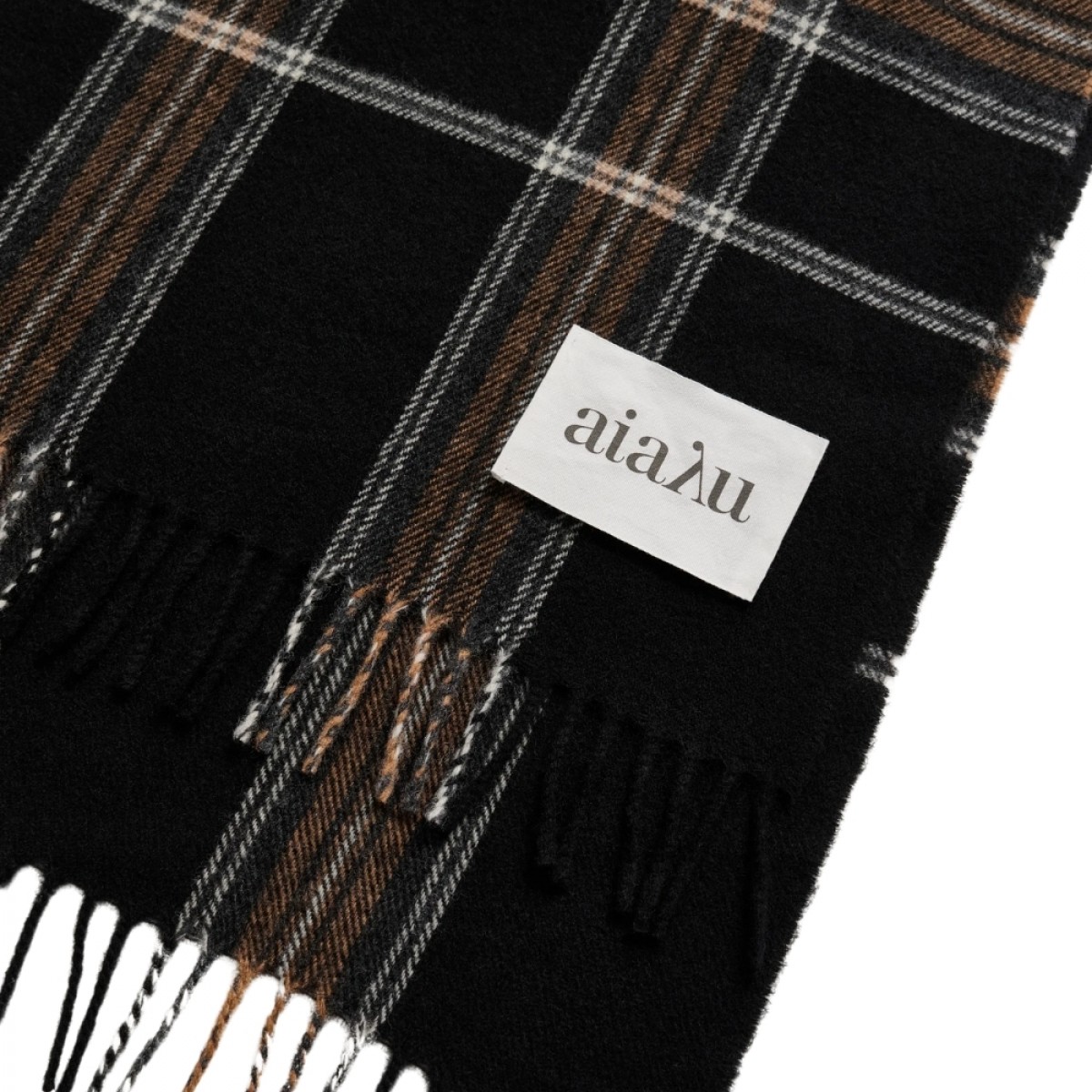 aiayu kaya wool scarf - mix black - logo