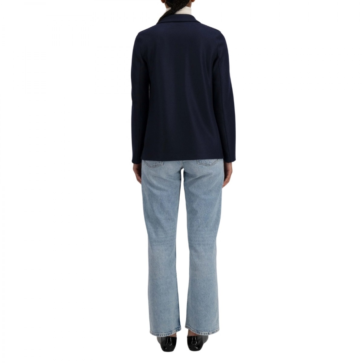 women stand up collar blazer light pressed wool - navy blue - ryg