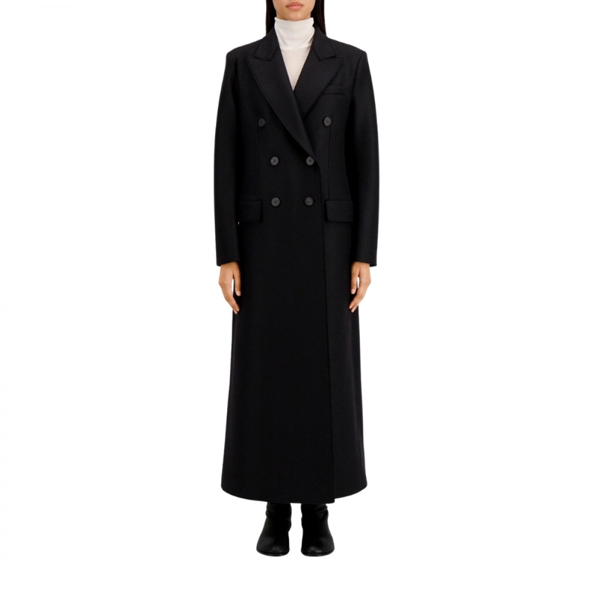 women long double breasted tailored coat pressed wool - black