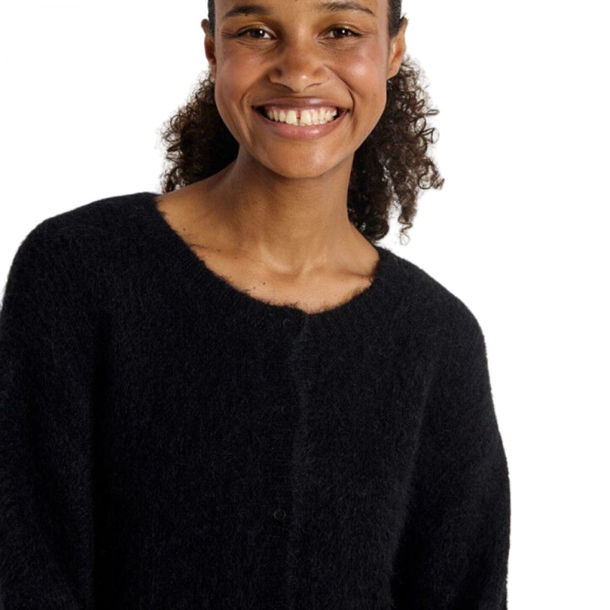 women's cardigan niby - black - hals