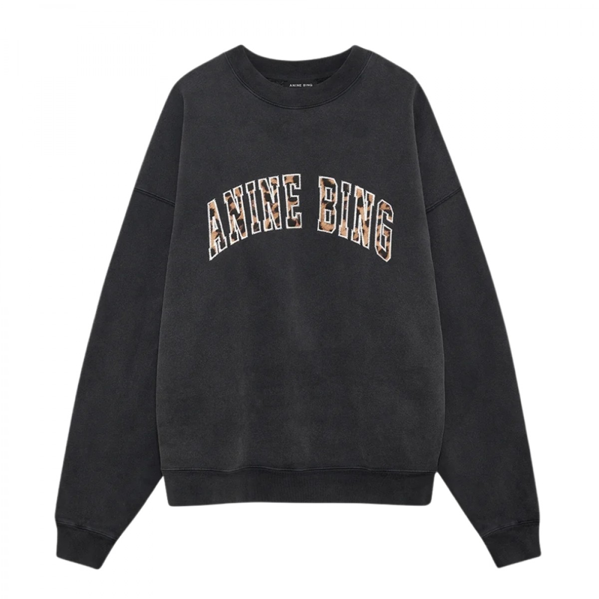 anine bing miles sweatshirt leopard - washed black