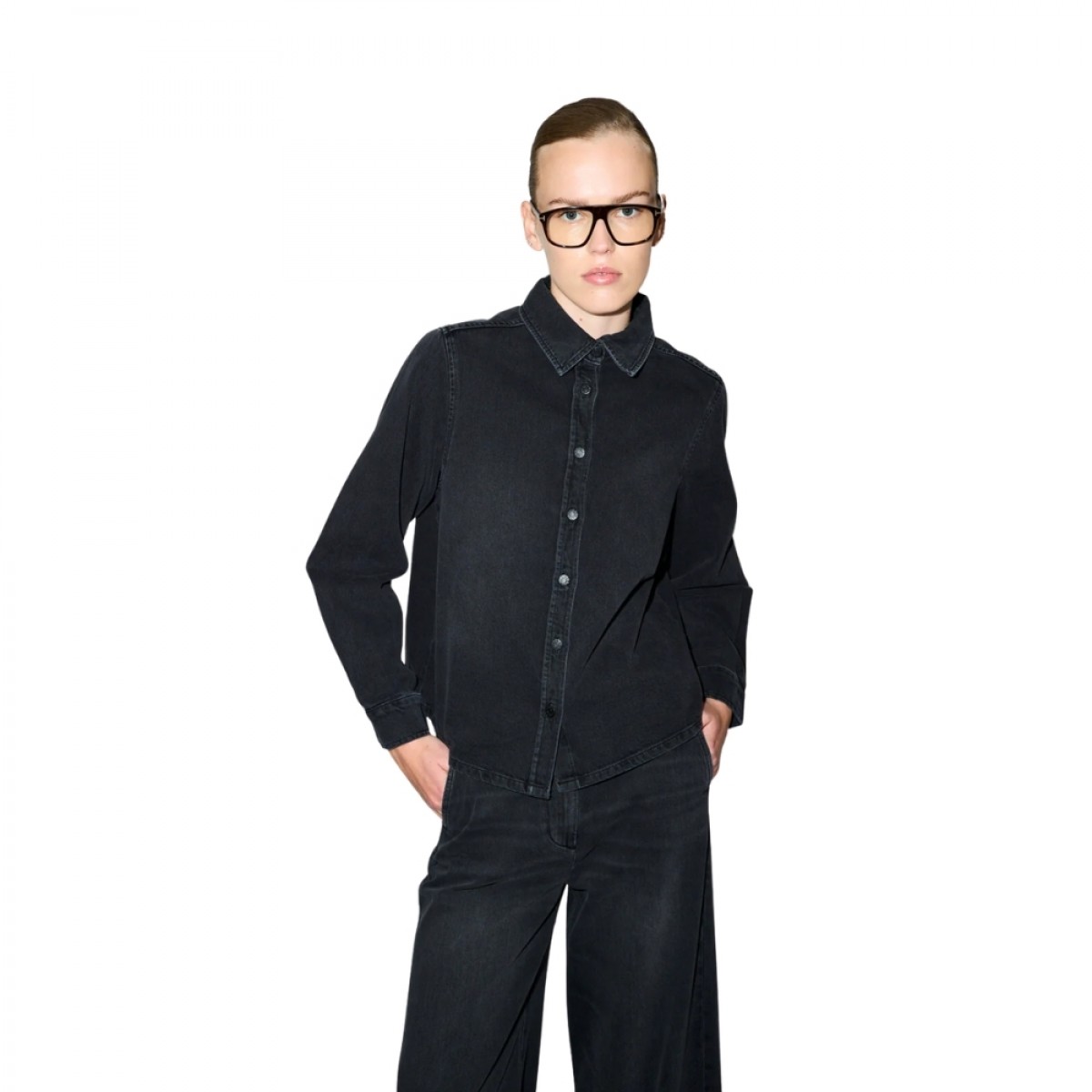 trw ellen denim shirt wash milano black - black