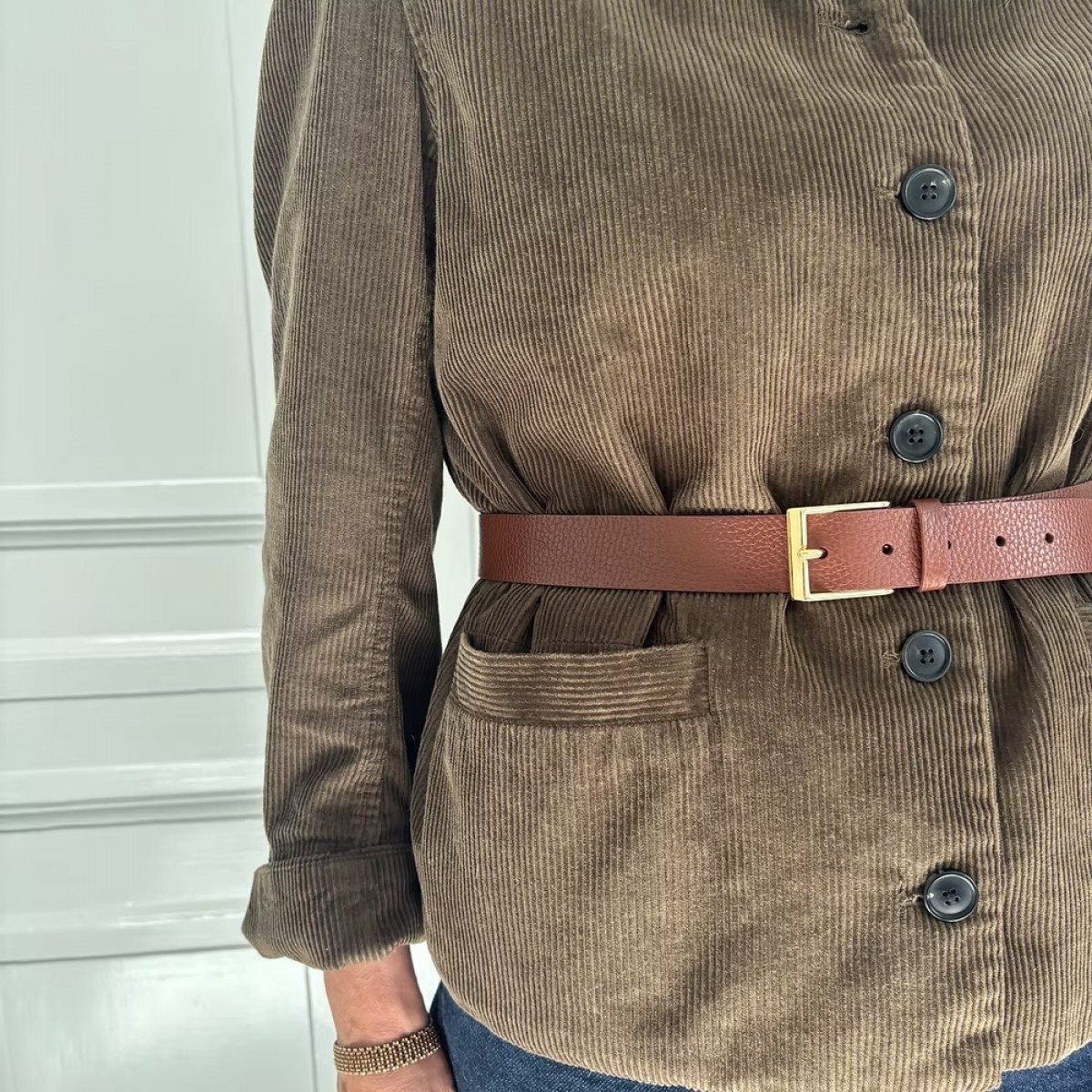 louise leather belt gold - chocolate - spænde