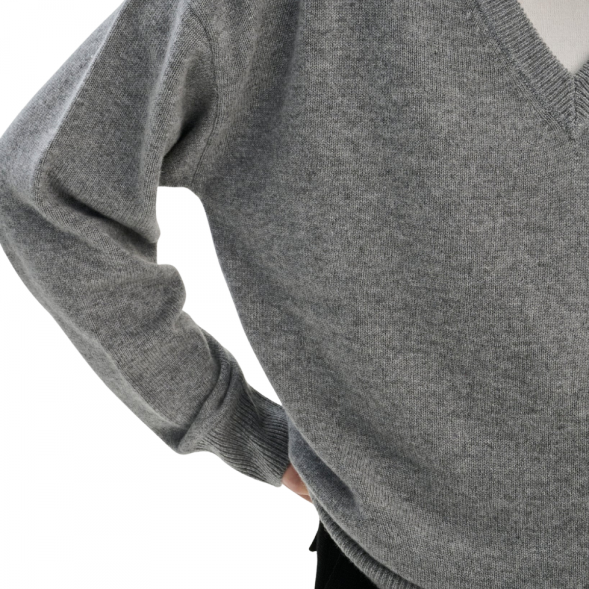 rhea v neck knit - mid grey - ærme