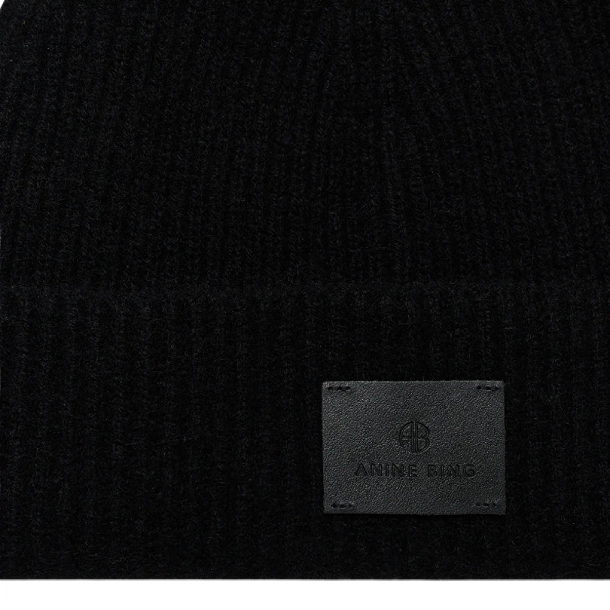 anine bing carley beanie cashmere - black - logo