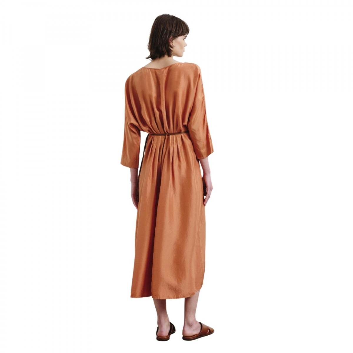 pomandére silk habutai dress - apricot - ryg