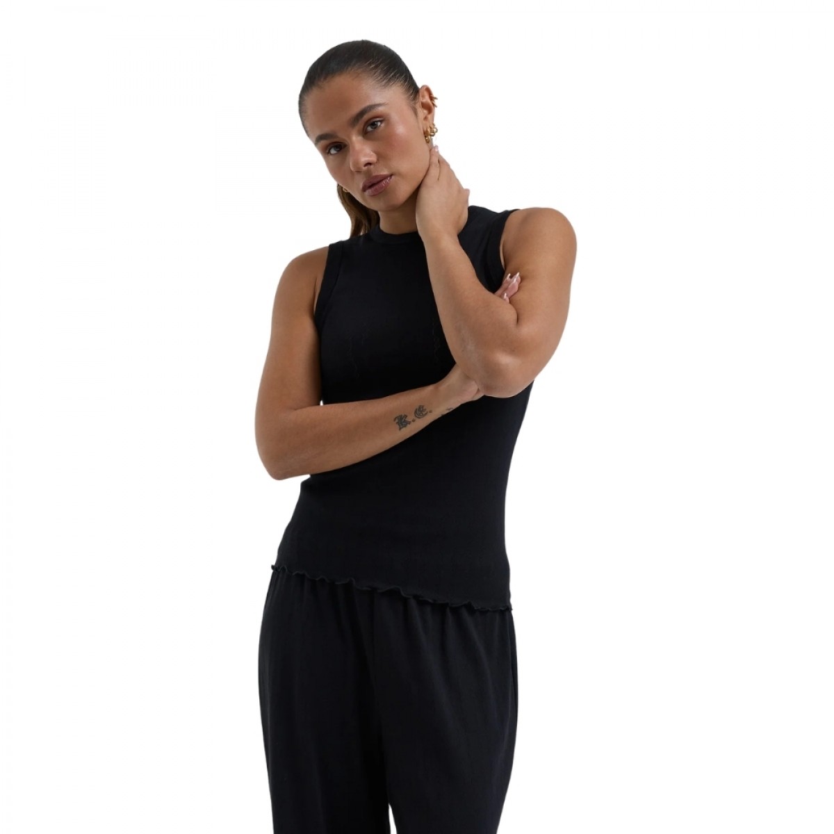 jacquard crush tank top - black - front