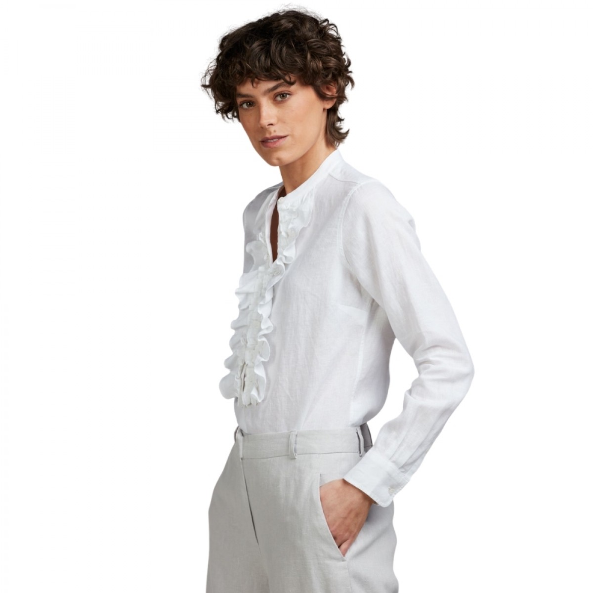 hillary linen blouse - white - fra siden 