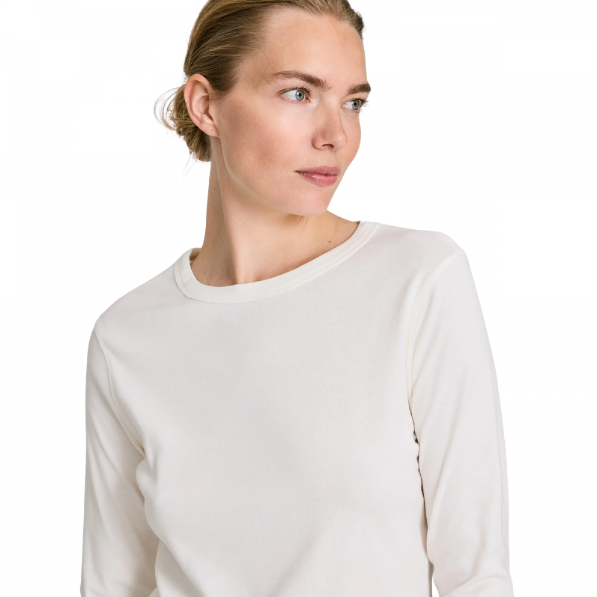 sascha 3/4 sleeve cotton top - egret - hals 